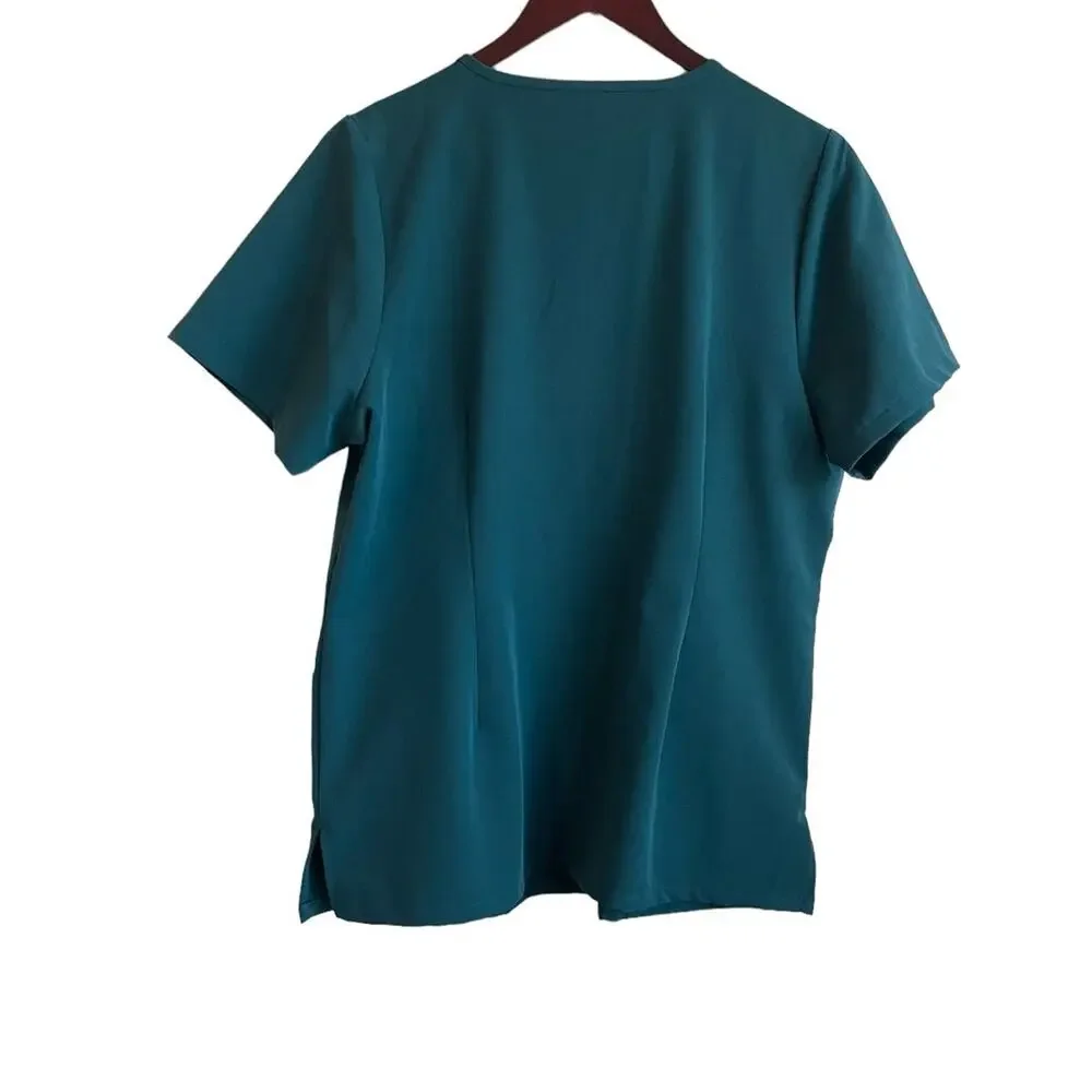 Mandala Women Scrub Top L Dark Green Casual Soft‎ Medical Uniform Nurse Workwear